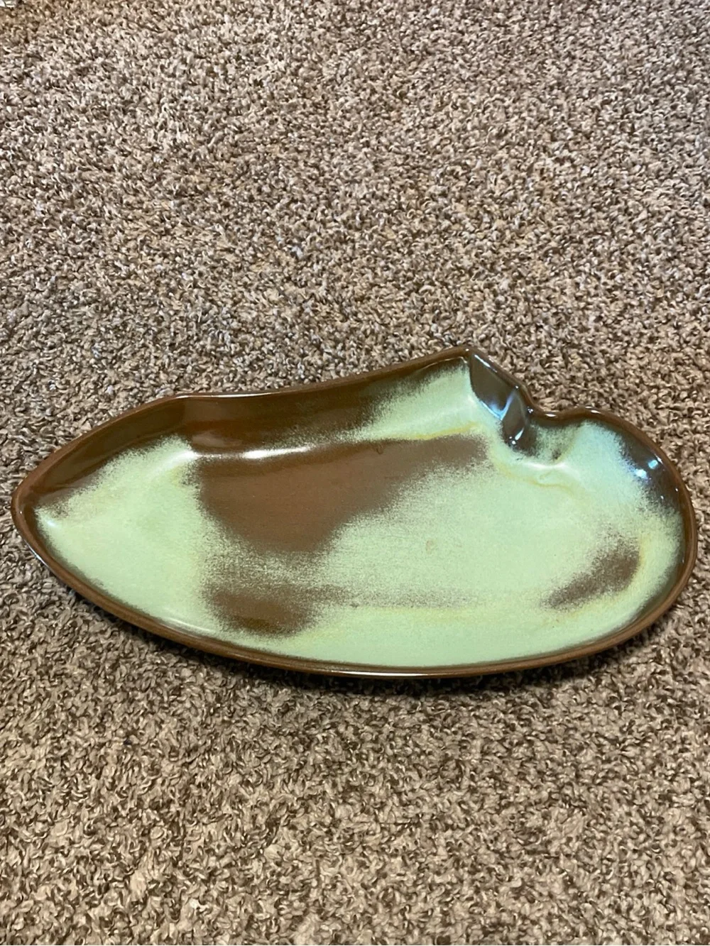 Handmade Ceramic Leaf Platter in Mint Green and Brown